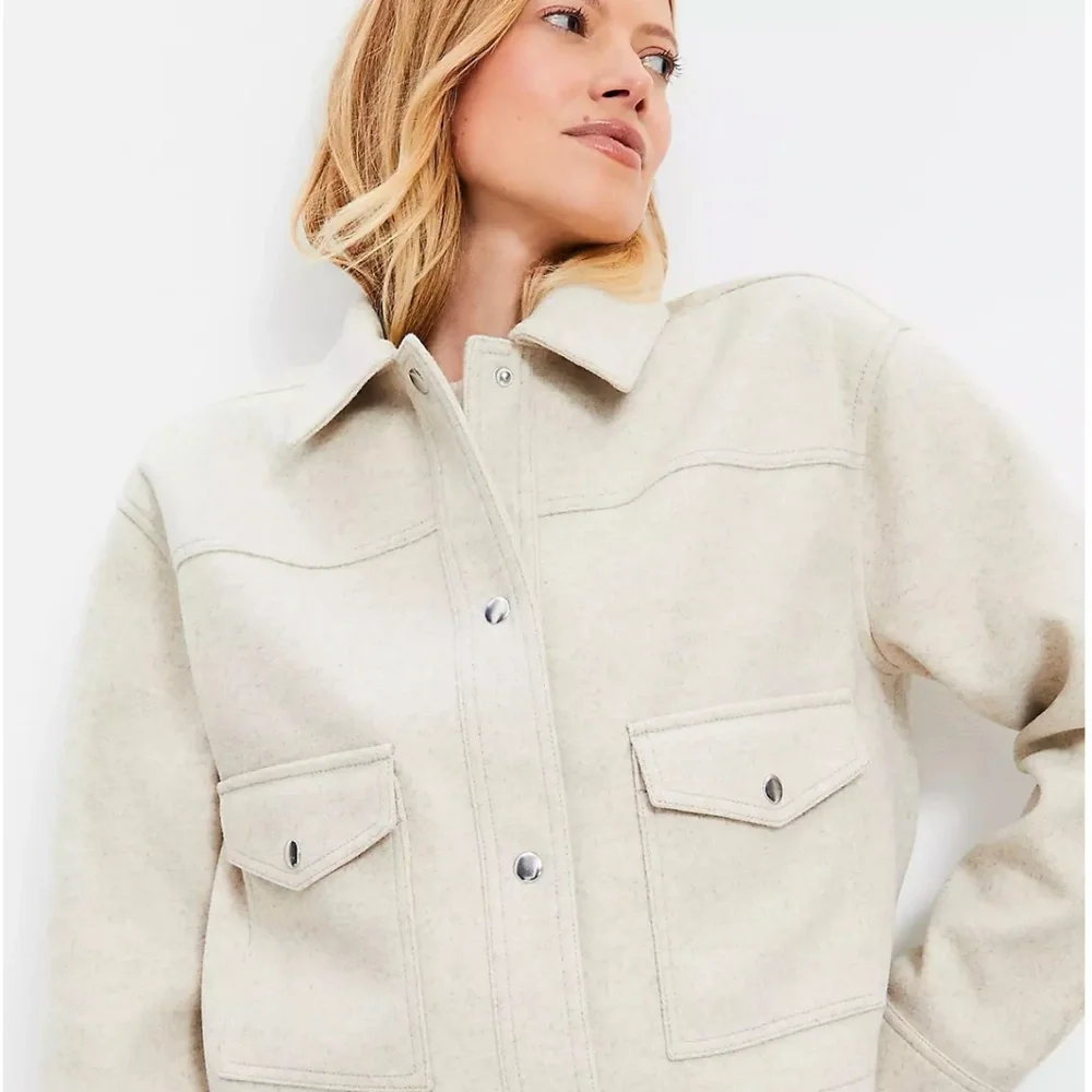 Brushed Cropped Shirt Jacket - oatmeal - Picture 2 of 5